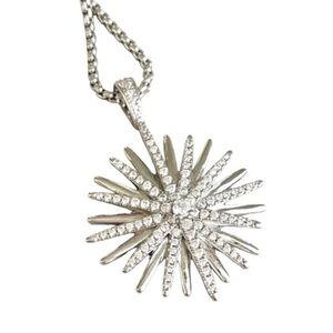 Cable Starburst Pave Pendant Necklace extends to 30"